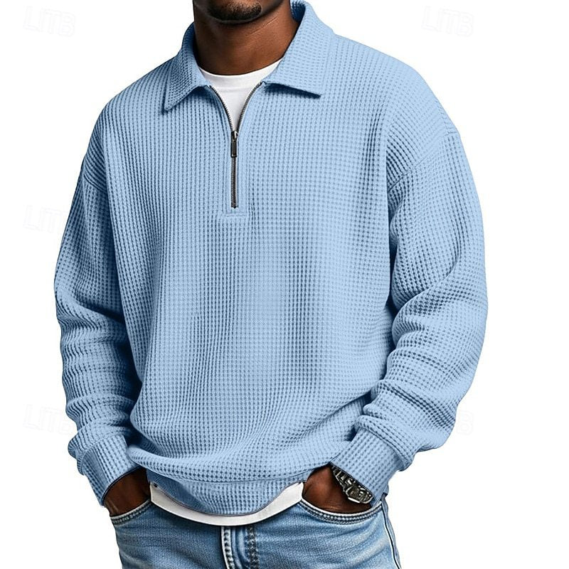 Men's Waffle Knit Quarter Zip Polo Sweatshirt