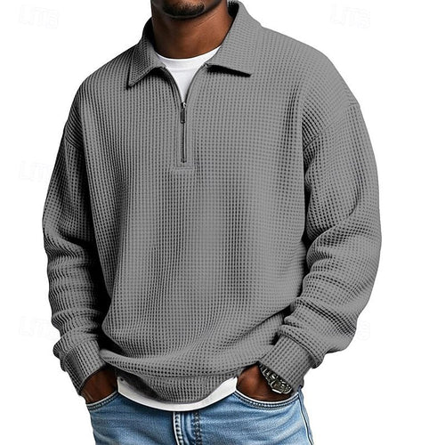 Men's Waffle Knit Quarter Zip Polo Sweatshirt