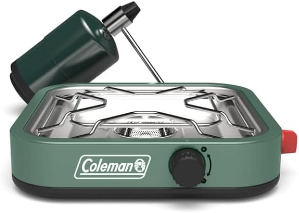 3-in-1 portable outdoor camping stove with cast-iron grill and griddle accessories.