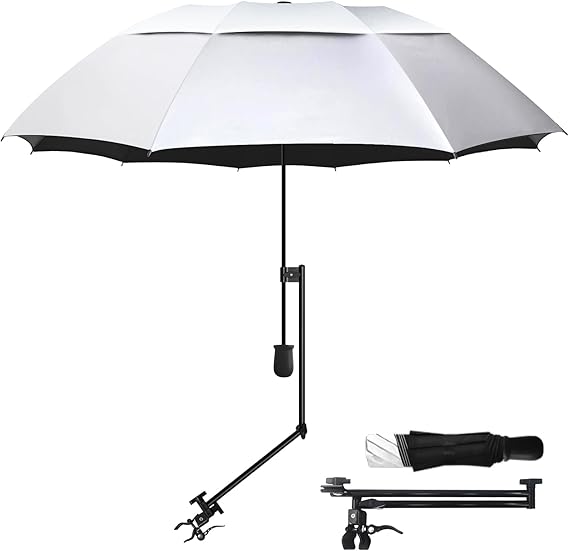 UPF 50+ Golf Sun/Rain Umbrella with Adjustable Universal Clamp – Portable Sun Umbrella