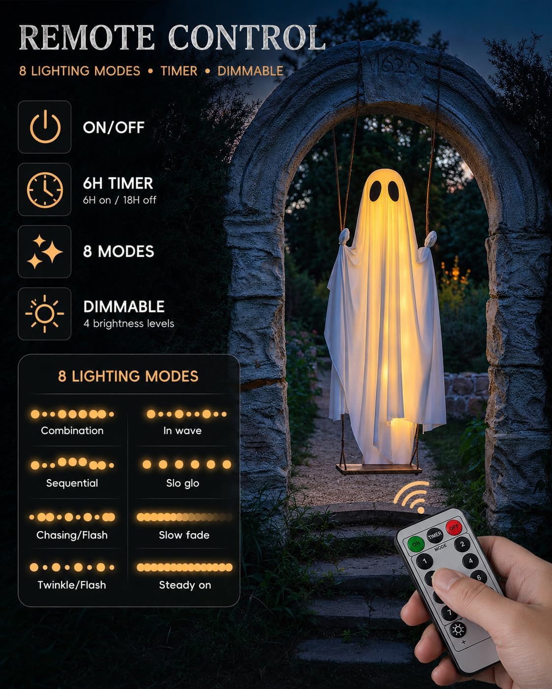 Light-Up Swinging Ghost Halloween Decoration