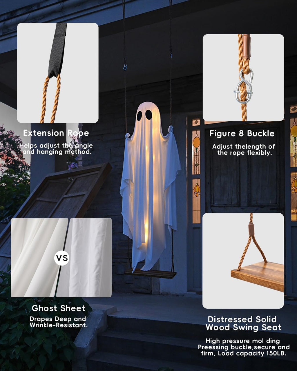 Light-Up Swinging Ghost Halloween Decoration