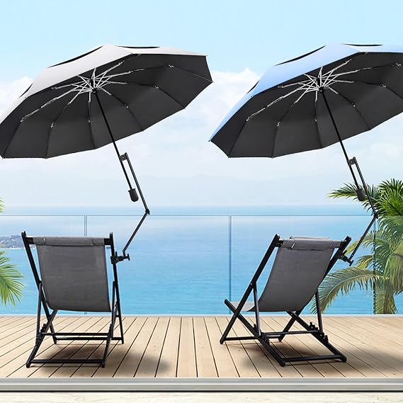 UPF 50+ Golf Sun/Rain Umbrella with Adjustable Universal Clamp – Portable Sun Umbrella